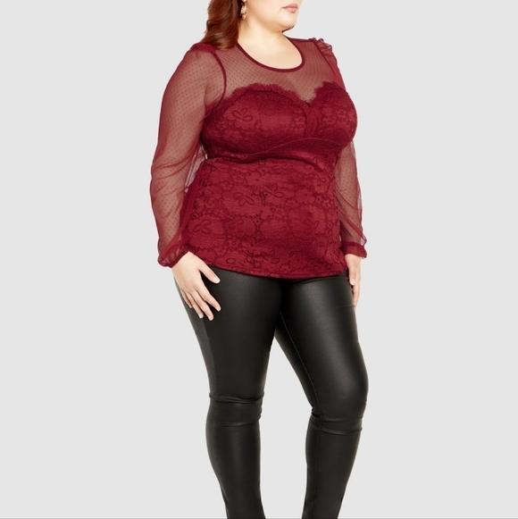 🍁🍂NWOT CITY CHIC 22 RUBY LACE BLOUSE - Picture 1 of 6